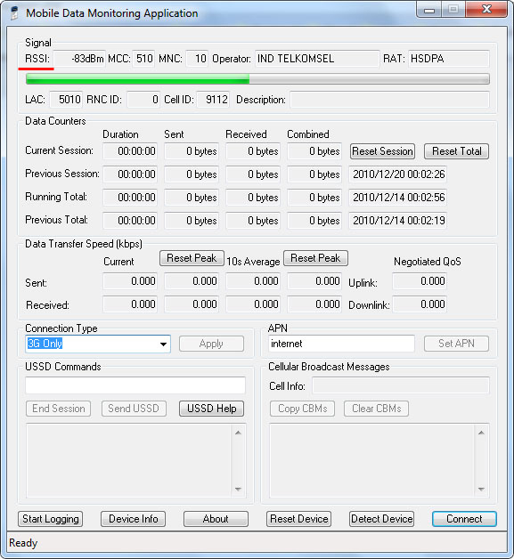 Определение параметров сигнала сотовых операторов